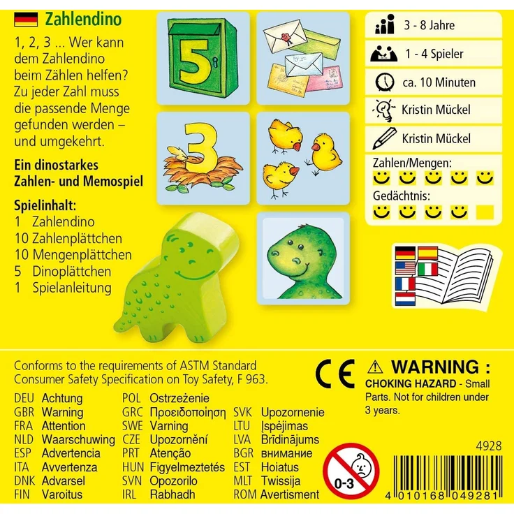 Haba 4928 - Zahlendino Dinostarkes Zahlen- und Memospiel, für 1-4 Kinder von 3-8 Jahren |Zum Zahlen und Mengen lernen, Mit Variante für 1 Kind – Bild 4