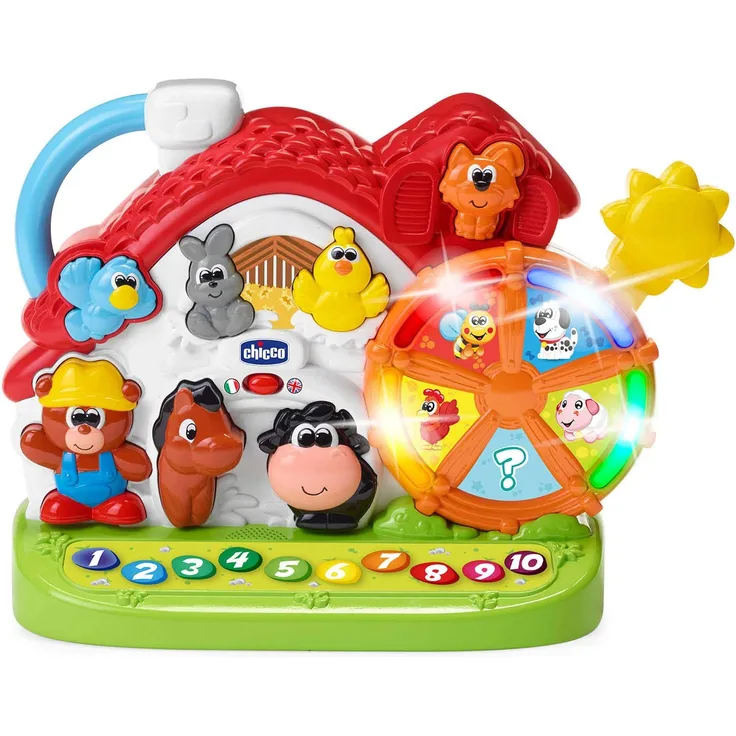 Chicco Sprechender Bauernhof Bilinguales Italienisch/Englisch Kinderspielzeug mit Tieren, Licht und Geräuschen, 3 Spielmöglichkeiten, Elektronisches Lernspielzeug - Babyspielzeug 1-4 Jahre