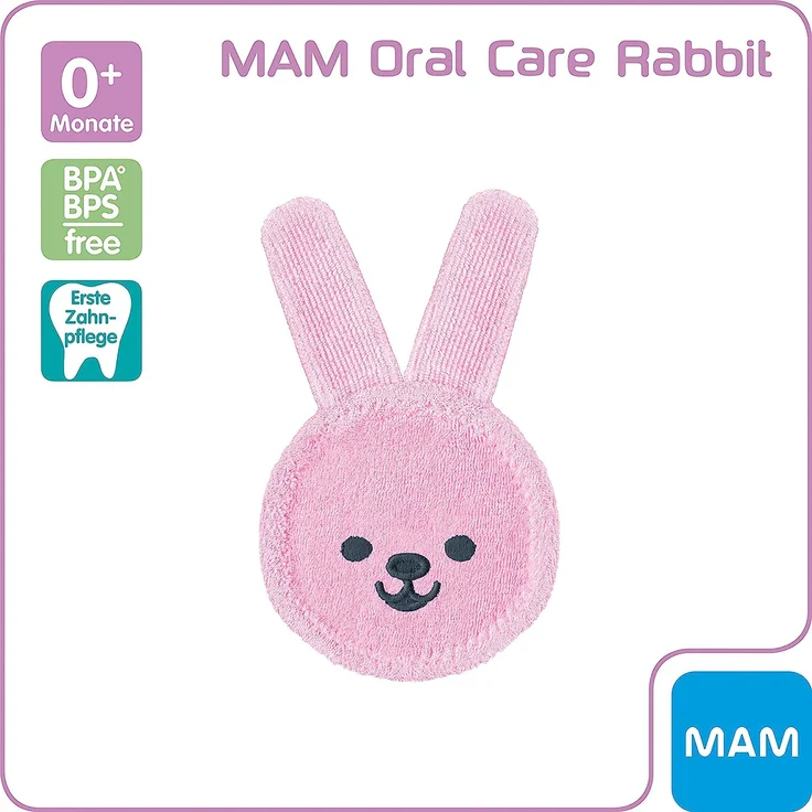 MAM Oral Care Rabbit für Baby’s erste Mundhygiene, sanfte Zahnpflege mit weichem Mikrofaser-Material, Babys an die tägliche Mundreinigung gewöhnen, ab 0+ Monate, rosa – Bild 2