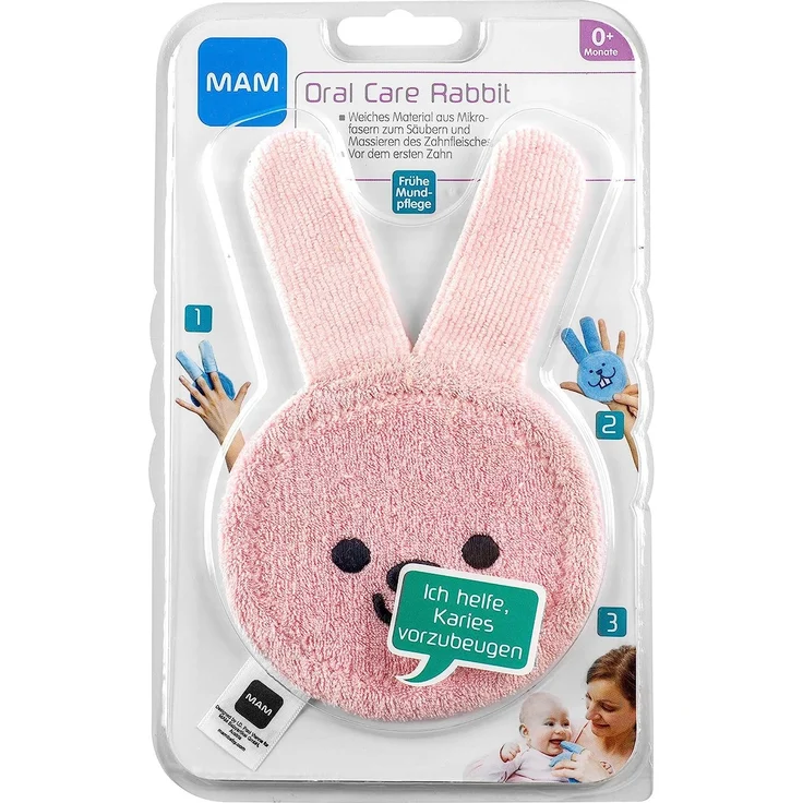 MAM Oral Care Rabbit für Baby’s erste Mundhygiene, sanfte Zahnpflege mit weichem Mikrofaser-Material, Babys an die tägliche Mundreinigung gewöhnen, ab 0+ Monate, rosa – Bild 4