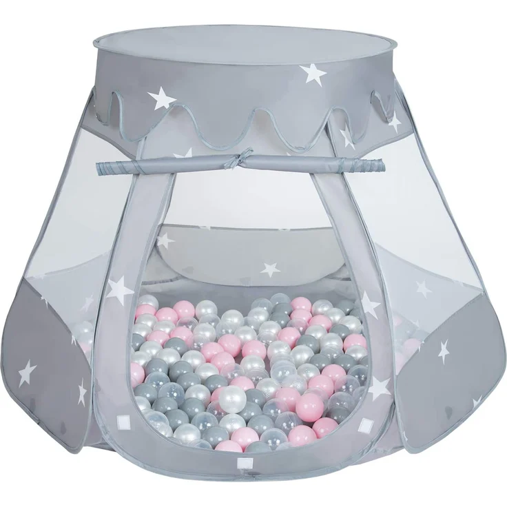 Selonis Baby Spielzelt Mit Plastikbällen Zelt 105X90cm/600 Bälle Plastikkugel Kinder, Grau:Perle-Grau-Transparent-Puderrosa – Bild 1