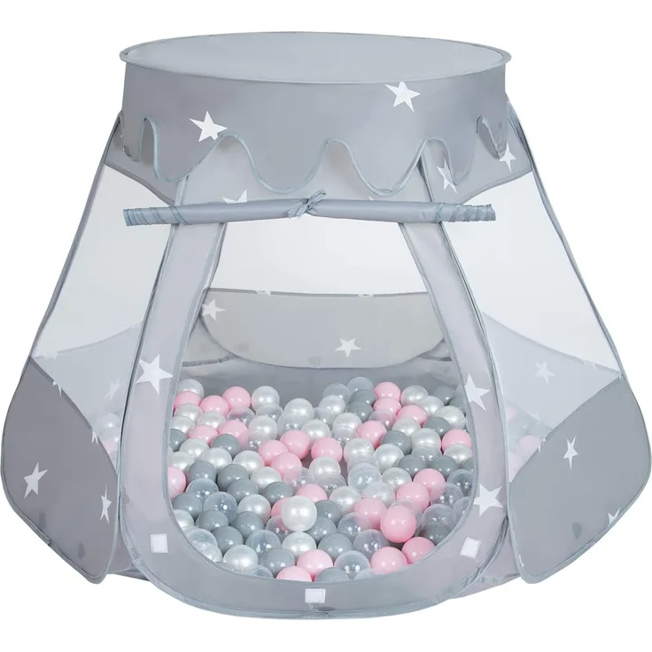 Selonis Baby Spielzelt Mit Plastikbällen Zelt 105X90cm/600 Bälle Plastikkugel Kinder, Grau:Perle-Grau-Transparent-Puderrosa