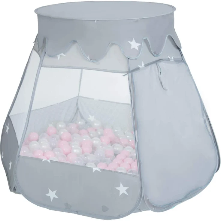 Selonis Baby Spielzelt Mit Plastikbällen Zelt 105X90cm/600 Bälle Plastikkugel Kinder, Grau:Perle-Grau-Transparent-Puderrosa – Bild 6