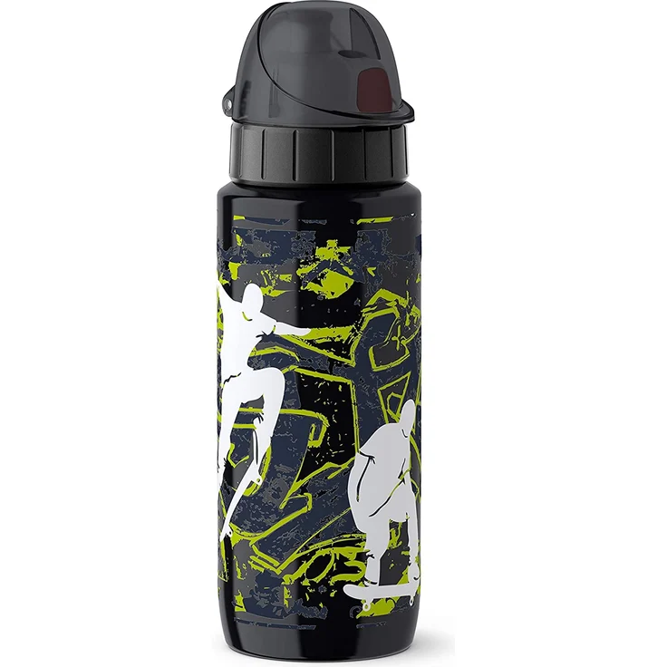 Emsa Light Steel 518363 Edelstahl Trinkflasche, 0,6 Liter, AutoClose Verschluss, Skateboard – Bild 1