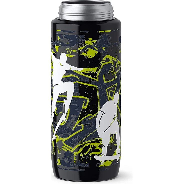 Emsa Light Steel 518363 Edelstahl Trinkflasche, 0,6 Liter, AutoClose Verschluss, Skateboard – Bild 3
