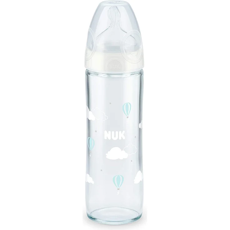 Nuk 10212021 Glas-Babyflasche'New Classic' mit Sauger mittelfein gelocht - farbig sortiert, 240 ml, mehrfarbig – Bild 1