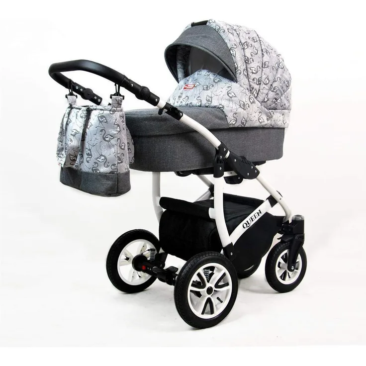 SaintBaby Kinderwagen Komplettset Buggy Leicht Robust Sicher DIN EN 1888 Queen Grey Falmingos 4in1 Autositz +Isofix