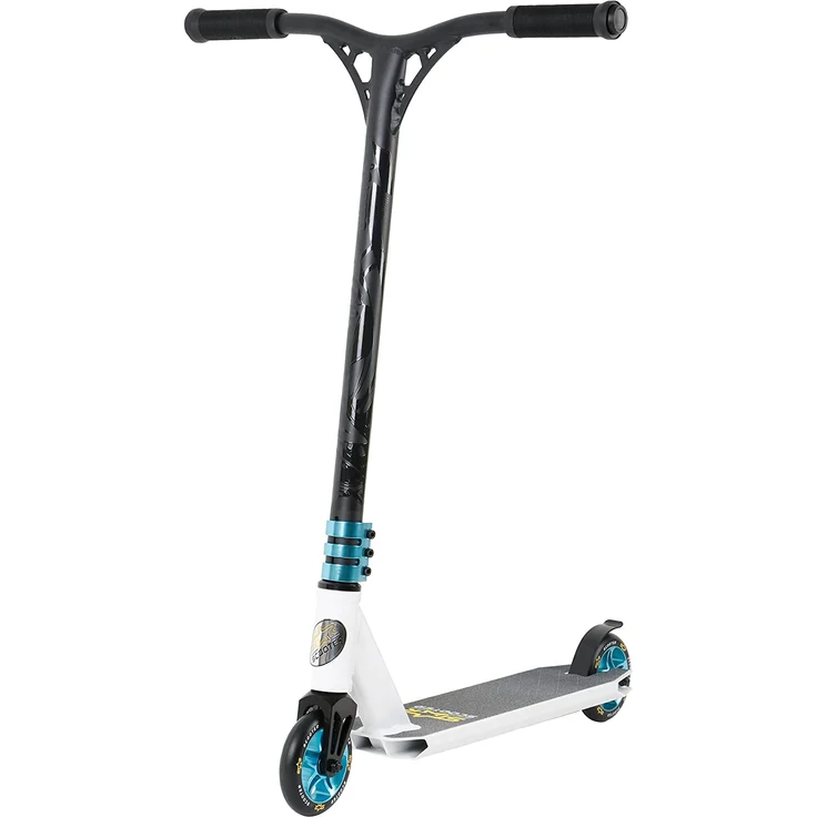 STAR SCOOTER Original Performance Freestyle Jump Pro Sport Alu Kickscooter Stuntscooter mit HIC Kompression in sehr stabiler Leichtbauweise für Kinder ab ca. 7 - 8 Jahre | 110mm Semi Professional Edition | Weiß (matt) & Blau – Bild 1