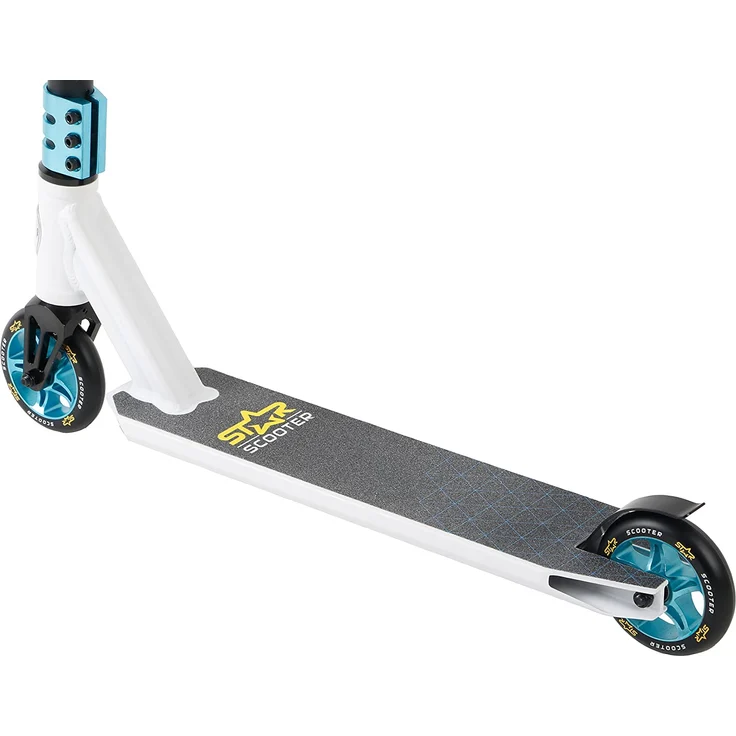 STAR SCOOTER Original Performance Freestyle Jump Pro Sport Alu Kickscooter Stuntscooter mit HIC Kompression in sehr stabiler Leichtbauweise für Kinder ab ca. 7 - 8 Jahre | 110mm Semi Professional Edition | Weiß (matt) & Blau – Bild 5