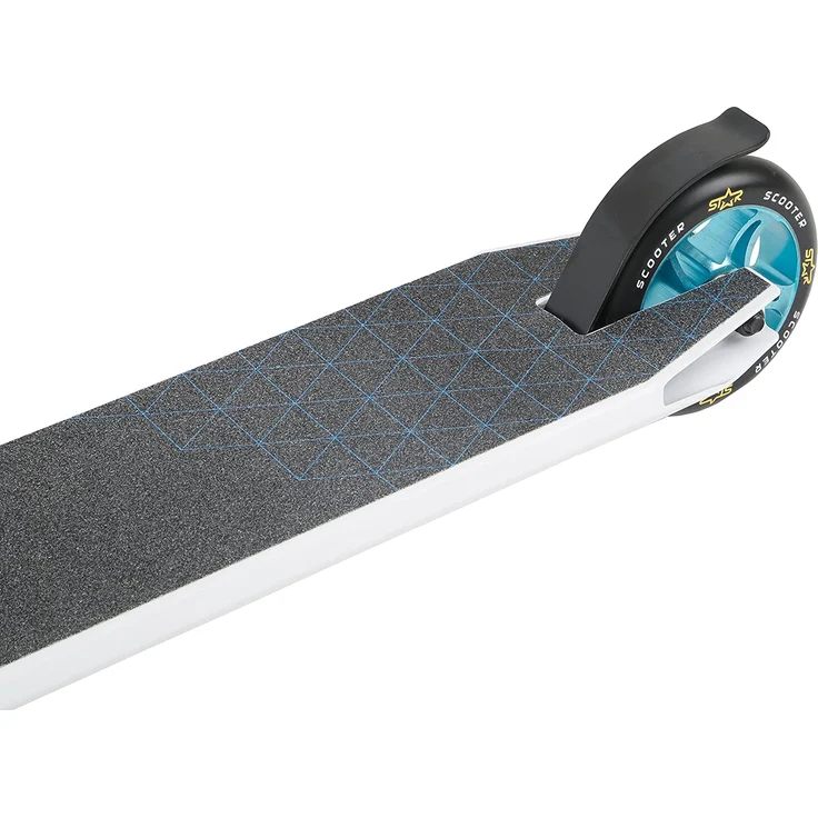 STAR SCOOTER Original Performance Freestyle Jump Pro Sport Alu Kickscooter Stuntscooter mit HIC Kompression in sehr stabiler Leichtbauweise für Kinder ab ca. 7 - 8 Jahre | 110mm Semi Professional Edition | Weiß (matt) & Blau – Bild 6