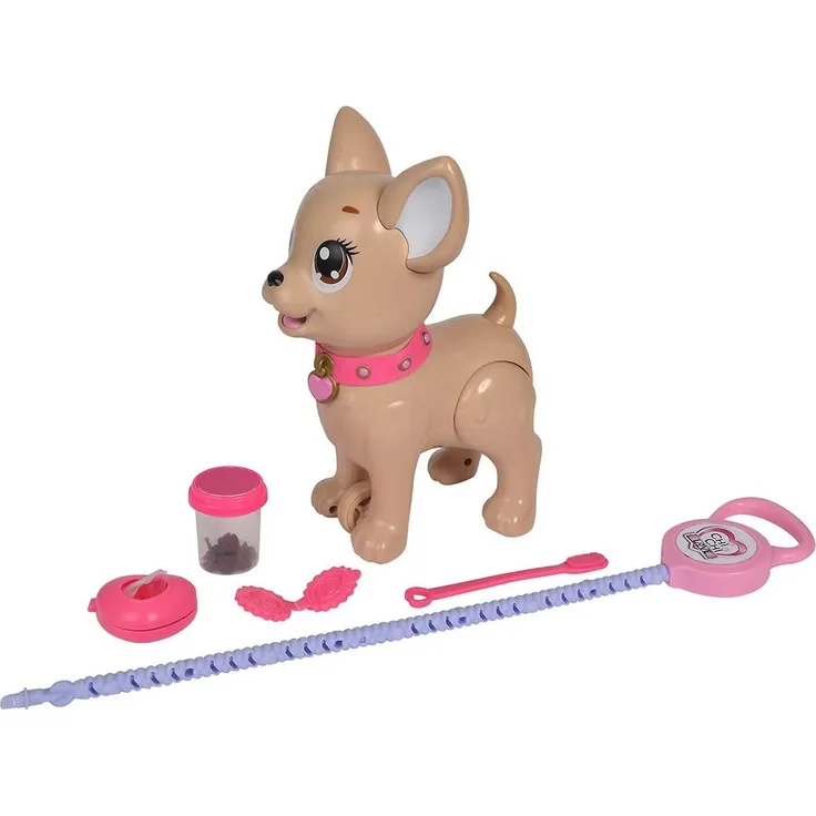 Simba 105893264 - Chi Chi LOVE Poo Poo Puppy Chihuahua Spielzeug Hündchen aus Kunststoff, zum Gassi gehen, inklusive Leine, Leckerlis und Zubehör, für Kinder ab 3 Jahren, mehrfarbig