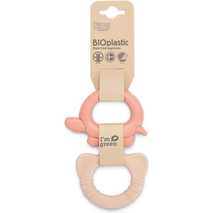 TINY BIO-Beißring coral & beige