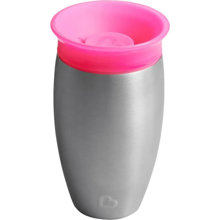 Munchkin Miracle 360° Edelstahl-Trinkbecher, auslaufsicher, ab 12 Monaten, rosa, 296 ml