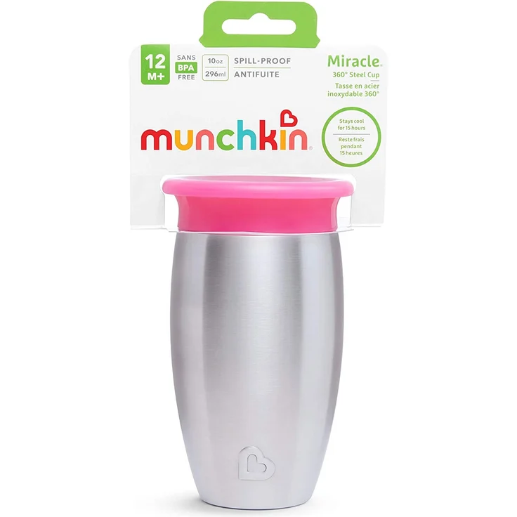 Munchkin Miracle 360° Edelstahl-Trinkbecher, auslaufsicher, ab 12 Monaten, rosa, 296 ml – Bild 6