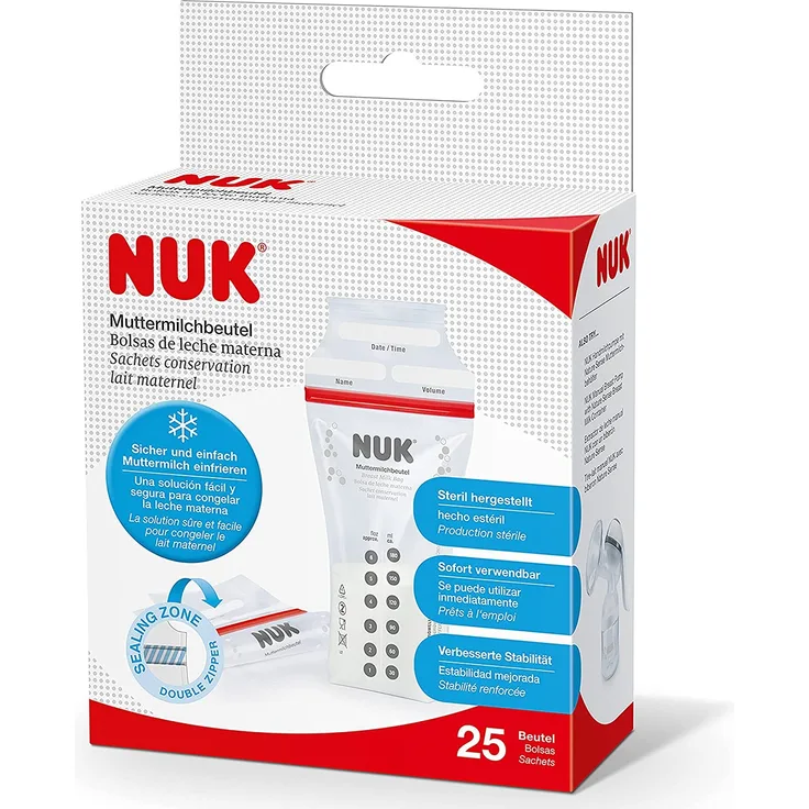 NUK Muttermilchbeutel, platzsparend & sofort verwendbar, 180ml, 25 Stück, transparent