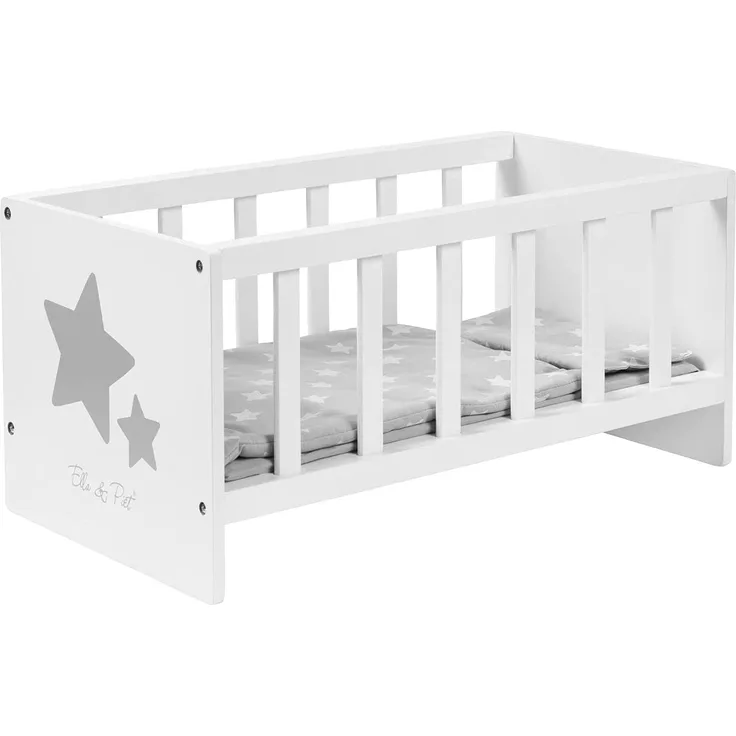 Puppenbett SLEEPY mit Sternchen aus Holz (Weiß-Grau)