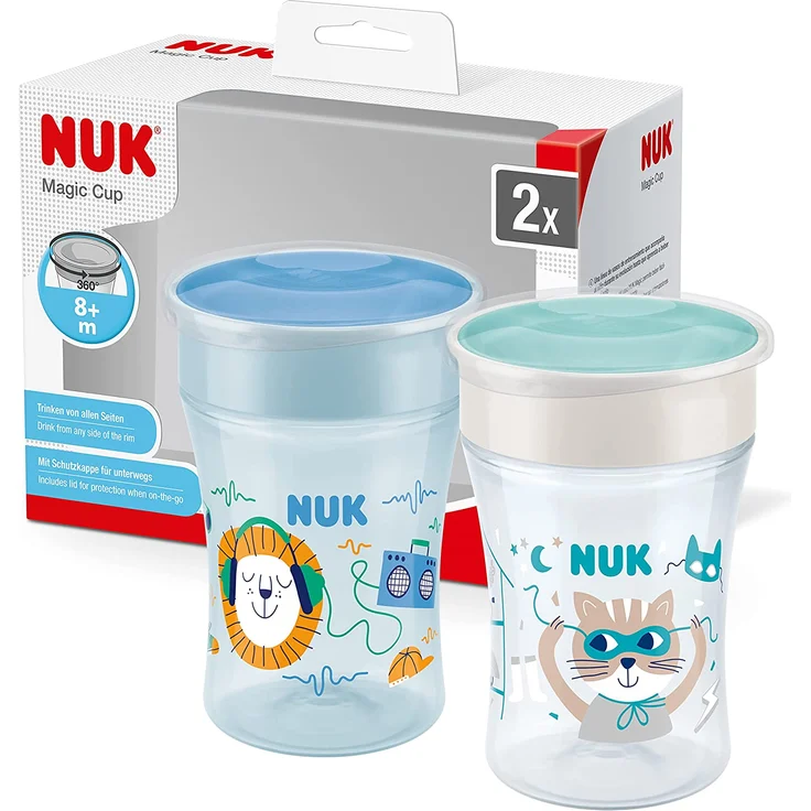 NUK Magic Cup Trinklernbecher | 8+ Monate | 230 ml | auslaufsicherer 360°-Trinkrand | BPA-frei | blau | 2 Stück – Bild 1
