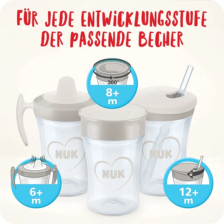 NUK Magic Cup Trinklernbecher | 8+ Monate | 230 ml | auslaufsicherer 360°-Trinkrand | BPA-frei | blau | 2 Stück – Bild 6