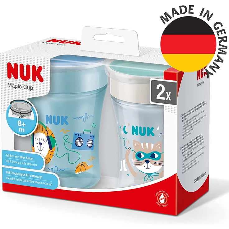 NUK Magic Cup Trinklernbecher | 8+ Monate | 230 ml | auslaufsicherer 360°-Trinkrand | BPA-frei | blau | 2 Stück – Bild 7