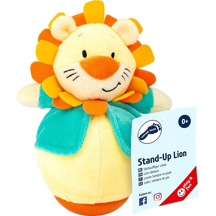 Small Foot 11426 Roly Poly Löwe, lustige Stehauf Figur aus Plüsch zum Greifen und Fühlen, Lernspielzeug Spielzeug, Mehrfarbig – Bild 5