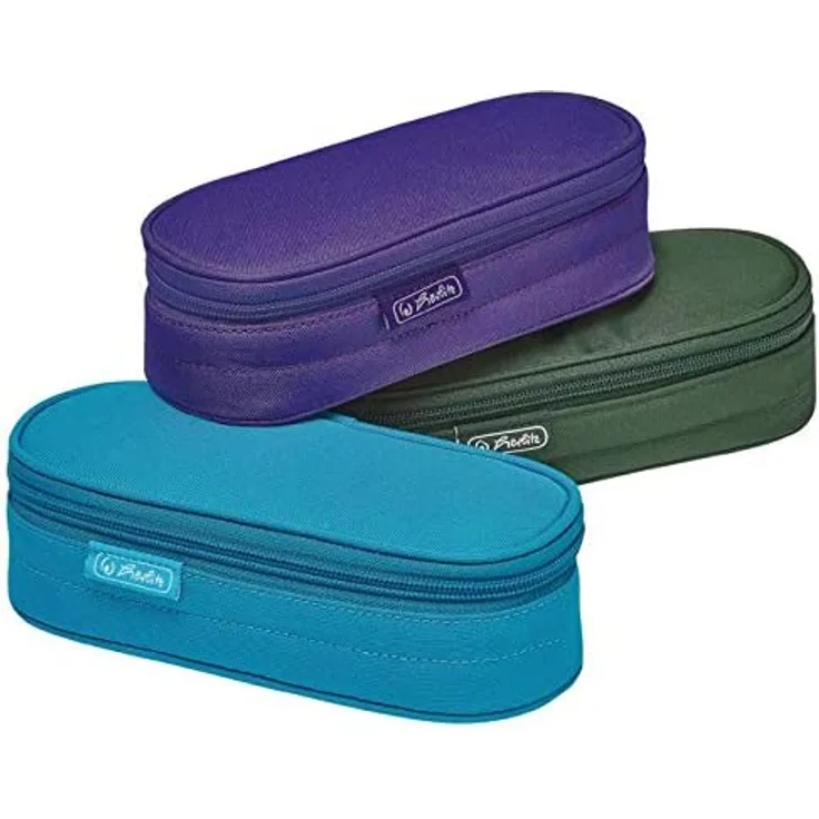 herlitz Schlamper-Etui ''Fresh Colors'', farbig sortiert Hauptfach inkl. Innenklappe, mit Stifteschlaufen, separates Reißverschlussfach, Maße: (B)215 x (T)60 x (H)90 mm, sortiert in den Farben grün, blau und lila, Polyester gepackt zu 3 Stück (50021949),