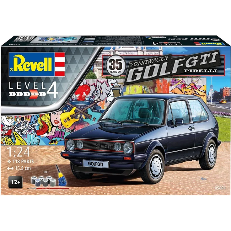 Revell Modellbausatz 05694 Volkswagen VW Golf GTI Autobausatz im Maßstab 1:24 in der Pirelli-Sonderedition maßstabsgetreu mit vielen Details Level 4 144 Jahr(e) – Bild 2
