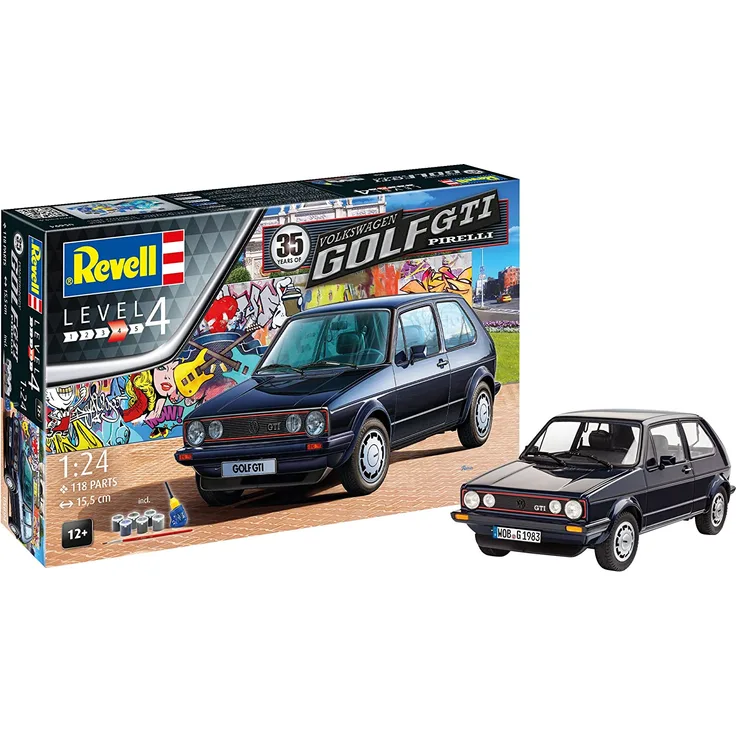 Revell Modellbausatz 05694 Volkswagen VW Golf GTI Autobausatz im Maßstab 1:24 in der Pirelli-Sonderedition maßstabsgetreu mit vielen Details Level 4 144 Jahr(e)