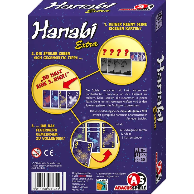 Abacusspiele 04135 Hanabi Extra inklusive Kartenhalter und großer Karten – Bild 2