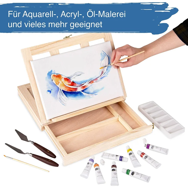 Artina 19-teiliges Malset Milano Malkoffer - Set mit integrierter Tischstaffelei & Keilrahmen Acrylfarbe Pinsel Palette Spachtel - Preisvergleich – Bild 2