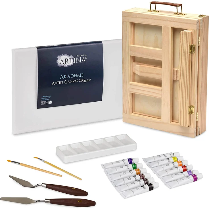 Artina 19-teiliges Malset Milano Malkoffer - Set mit integrierter Tischstaffelei & Keilrahmen Acrylfarbe Pinsel Palette Spachtel - Preisvergleich – Bild 8