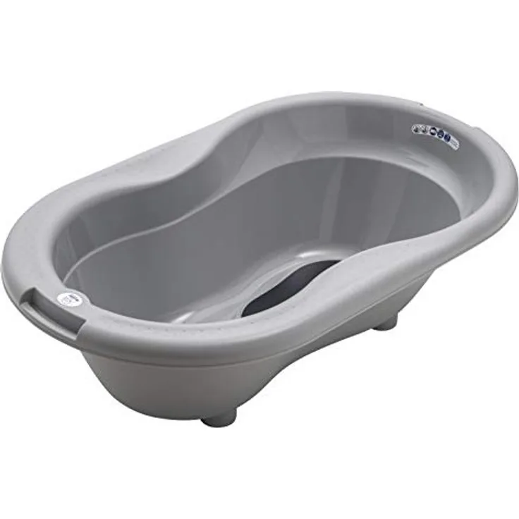 Rotho 'TOP' Babybadewanne Stone Grey, mit Antirutschmatte und Ablaufstöpsel, 0-12 Monate