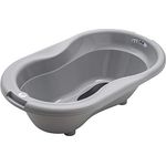 Rotho 'TOP' Babybadewanne Stone Grey, mit Antirutschmatte und Ablaufstöpsel, 0-12 Monate