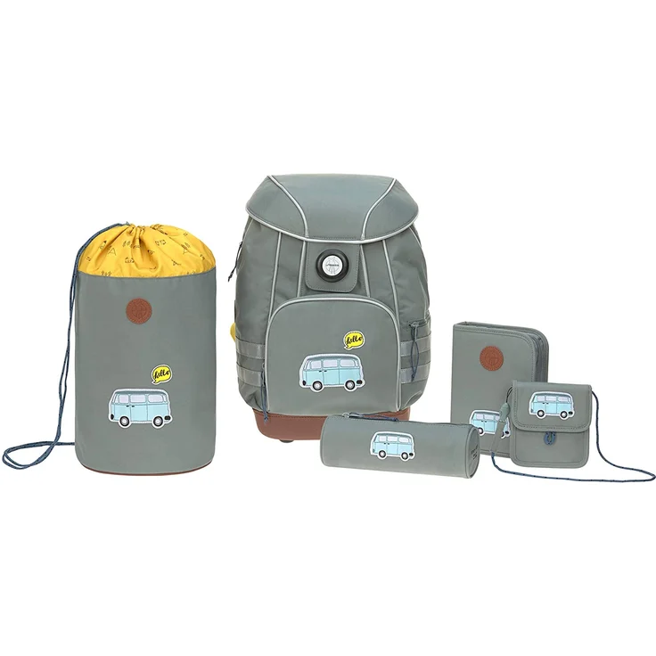 Lässig Schulrucksack-Set 5tlg. 4Kids - Motiv: Adenture Bus, 40 cm, 23 Liter, 1,2 kg - Farbe: grau,gelb, mit reflektierenden Elementen – Bild 1
