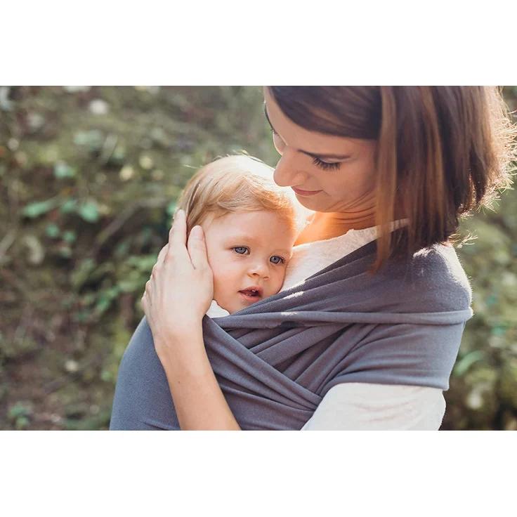Boba Baby Wrap, Organic Dark Grey - das elastische Tragetuch aus weichem Sommersweat, sehr einfach zu binden, ideal für Neugeborene und Kleinkinder bis 16kg – Bild 2
