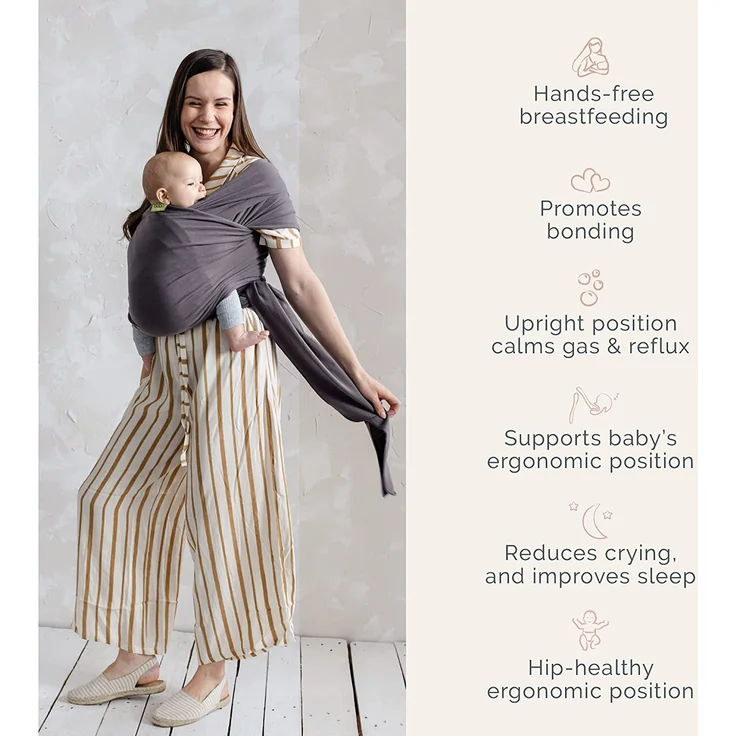 Boba Baby Wrap, Organic Dark Grey - das elastische Tragetuch aus weichem Sommersweat, sehr einfach zu binden, ideal für Neugeborene und Kleinkinder bis 16kg – Bild 8