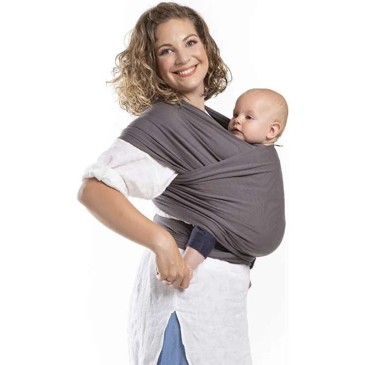 Boba Baby Wrap, Organic Dark Grey - das elastische Tragetuch aus weichem Sommersweat, sehr einfach zu binden, ideal für Neugeborene und Kleinkinder bis 16kg