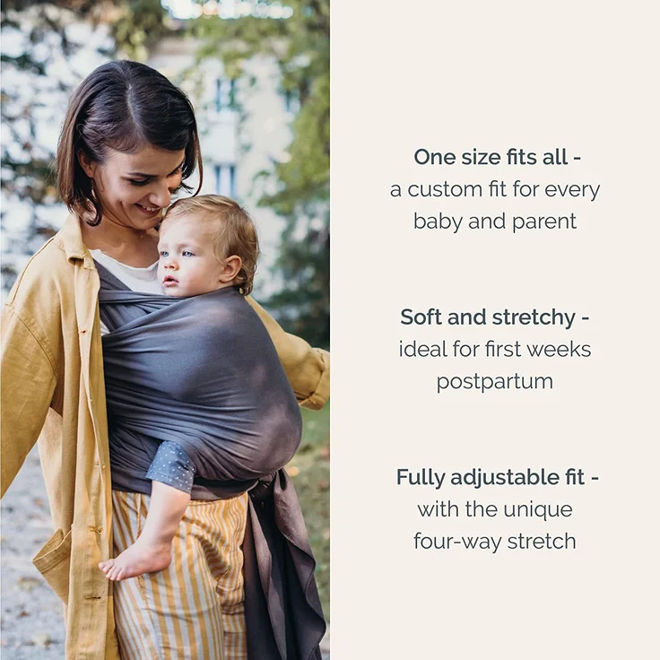 Boba Baby Wrap, Organic Dark Grey - das elastische Tragetuch aus weichem Sommersweat, sehr einfach zu binden, ideal für Neugeborene und Kleinkinder bis 16kg – Bild 6