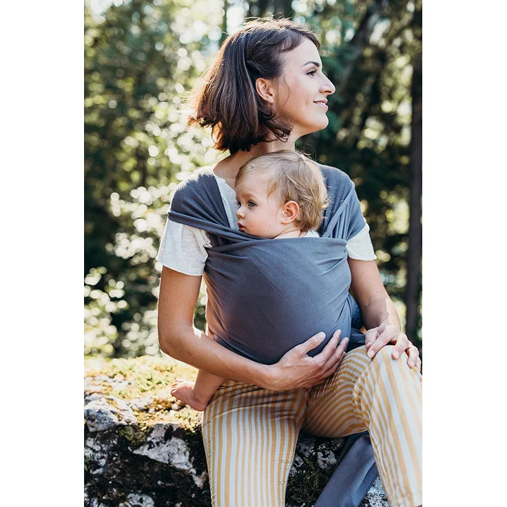 Boba Baby Wrap, Organic Dark Grey - das elastische Tragetuch aus weichem Sommersweat, sehr einfach zu binden, ideal für Neugeborene und Kleinkinder bis 16kg – Bild 4