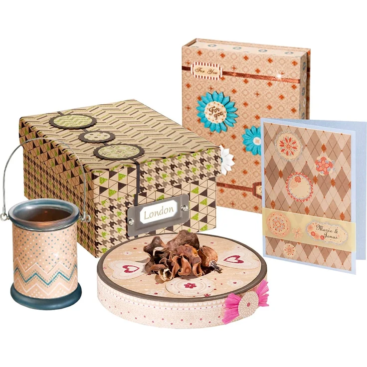 folia 13149 - Design Kraftpapierblock, 12 Blatt, DIN A4, gemustertes Kraftpapier mit Glitzerapplikationen – Bild 3