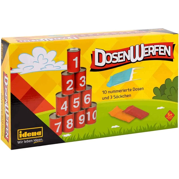 Idena 40189 - Spiel-Set Dosenwerfen mit 10 nummerierten Metall-Dosen und 3 Sand-Säckchen, Wurf- und Geschicklichkeits-Spiel für Geburtstagsfeiern, im Garten oder Park – Bild 4