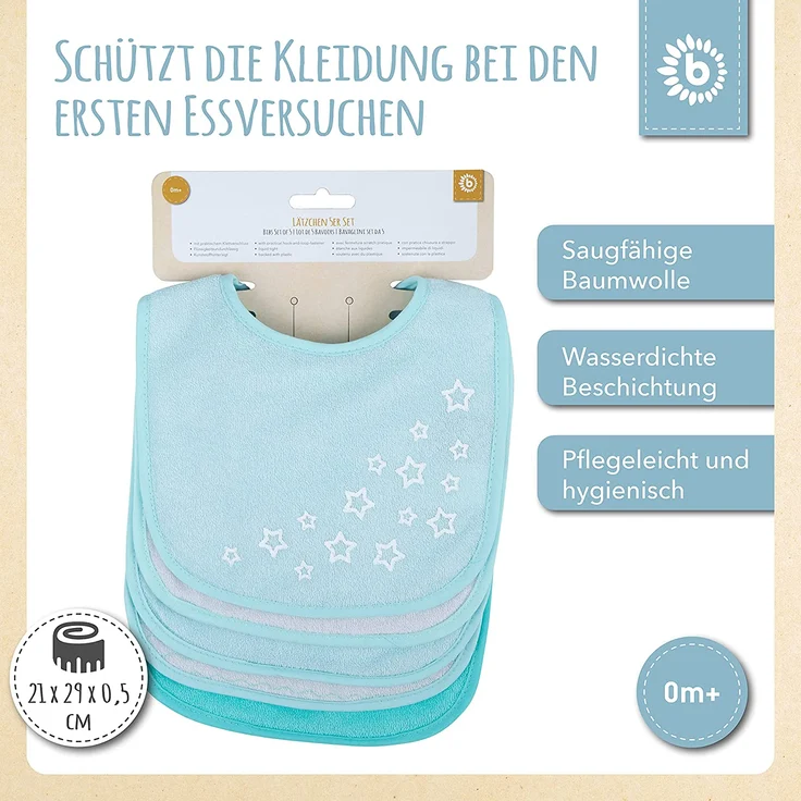 Bieco Baby Lätzchen 5er Pack | Baby Lätzchen Wasserdicht | Schlabberlatz Baby | Halstuch Baby Spucktuch | Sabberlätzchen Baby | Malschürze Kinder für Jungen & Mädchen | Lätzchen Baby - Preisvergleich – Bild 2