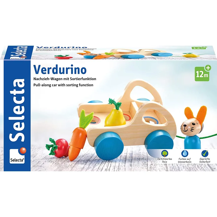Selecta - Nachzieh-Sortierwagen, Verdurino, Holz, 5-teilig