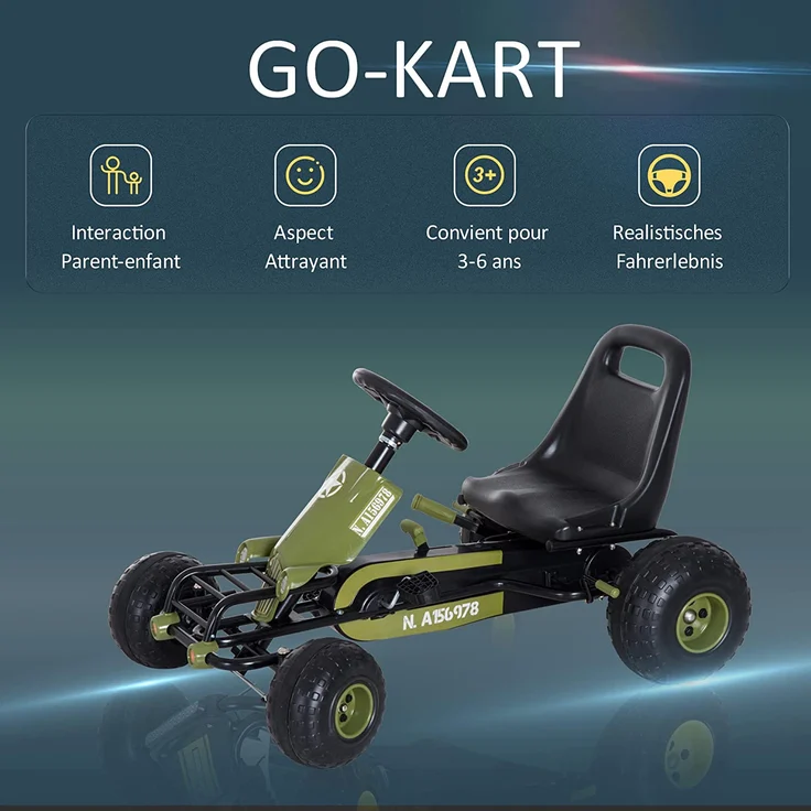 HOMCOM Kinder Tretauto mit Handbremse grün – Bild 4