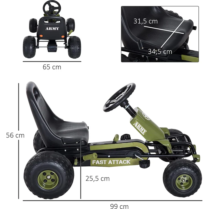 HOMCOM Kinder Tretauto mit Handbremse grün – Bild 3