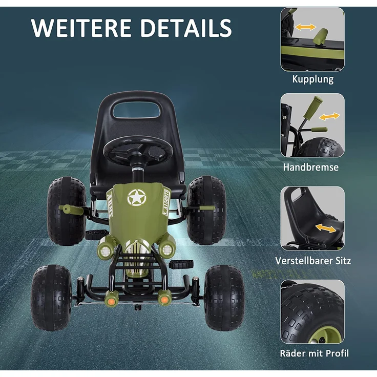 HOMCOM Kinder Tretauto mit Handbremse grün – Bild 6