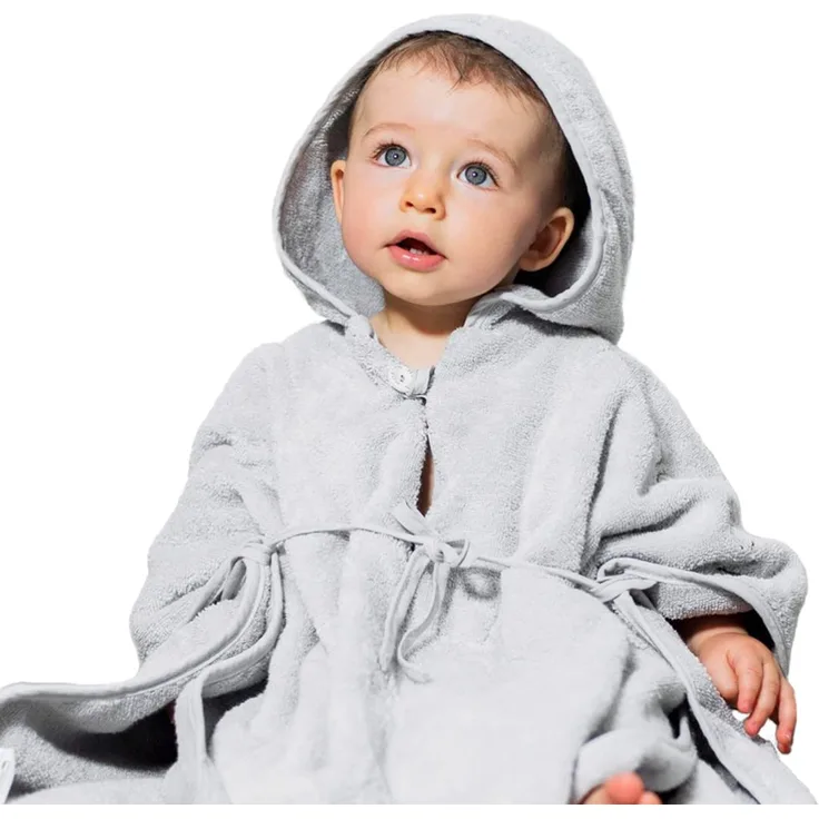MABYEN Premium Baby Kapuzen Babybademantel Baby Poncho – 100% Baumwolle, OEKOTEX Standard 100, bis 3 Jahre, Babyhandtuch mit Kaputze, 50x70 cm, hellgrau