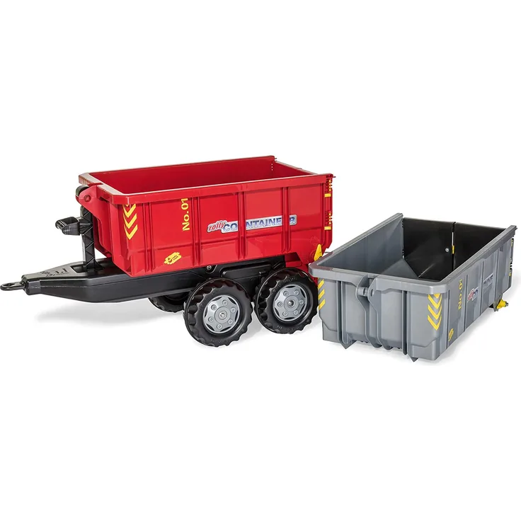 Rolly Toys rollyContainer Set (für Kinder von 3-10 Jahre, Zweiachsanhänger, 2 Absetzmulden, Kippfunktion, Farbe grau/rot) 123933
