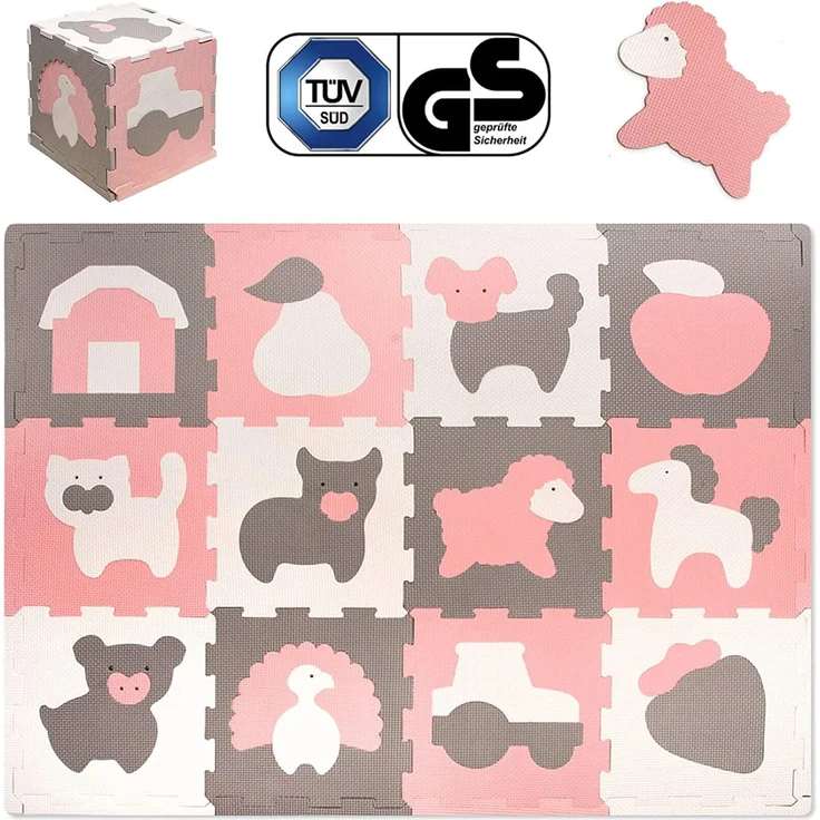 Hakuna Matte Puzzlematte für Babys 1,2x0,9m – TÜV SÜD GS Zertifizierte Baby Spielmatte – Spielteppich enthält 12 Fliesen mit Tieren – 20% dickere Krabbelmatte – Bild 1