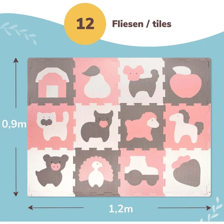 Hakuna Matte Puzzlematte für Babys 1,2x0,9m – TÜV SÜD GS Zertifizierte Baby Spielmatte – Spielteppich enthält 12 Fliesen mit Tieren – 20% dickere Krabbelmatte – Bild 2