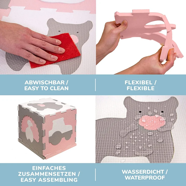 Hakuna Matte Puzzlematte für Babys 1,2x0,9m – TÜV SÜD GS Zertifizierte Baby Spielmatte – Spielteppich enthält 12 Fliesen mit Tieren – 20% dickere Krabbelmatte – Bild 4